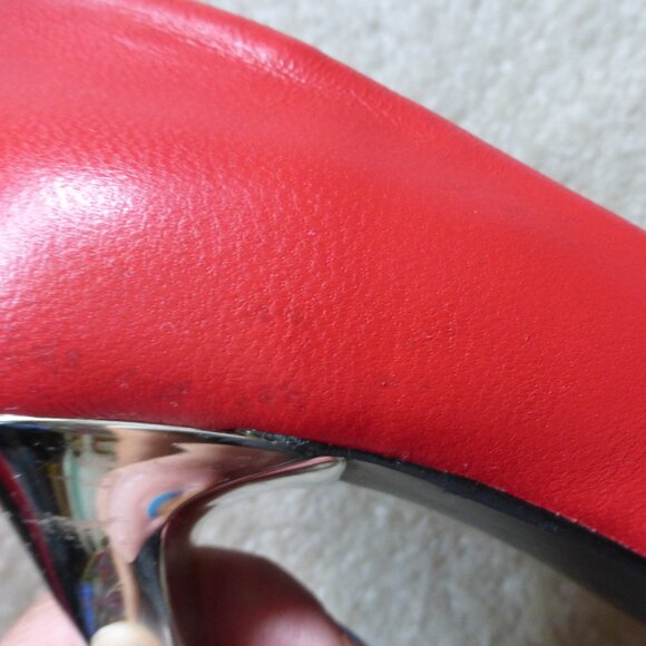 LE CHATEAU bright red red orange leather pumps with silver heel - Picture 6 of 14